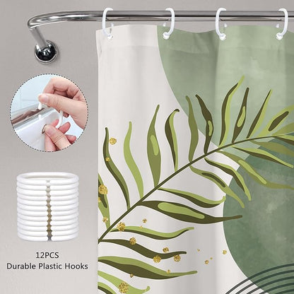 Sage Green Boho Shower Curtain 60Wx72H Modern Bohemian Abstract Leaves Olive - Image 6