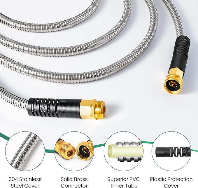 Cesun 10 FT Metal Garden Hose, Drinking RV Water Hose, Reinforced Metal Fittings - Image 2