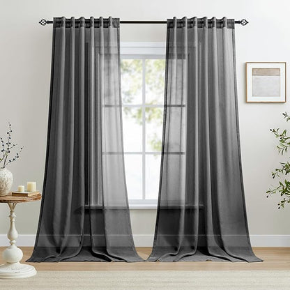 Dreaming Casa Black Sheer Curtains 102 Inches Long, Rod Pocket & Back Tab Light by DreamingCasa