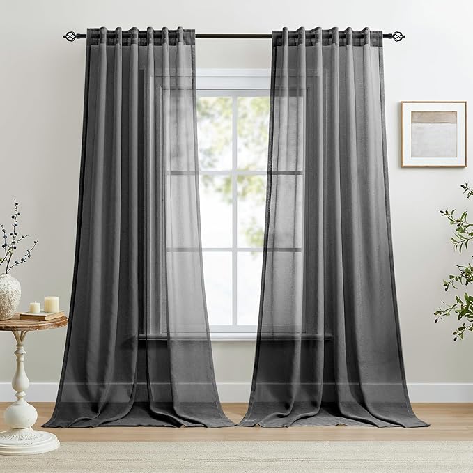 Dreaming Casa Black Sheer Curtains 96 Inches Long, Rod Pocket & Back Tab Light by DreamingCasa