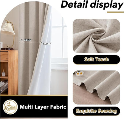 PrinceDeco Thick Linen Blackout Curtains Room Darkening Curtains 84 Inch Length - Image 6