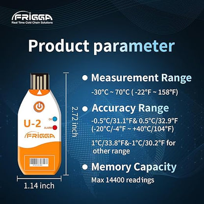 Frigga USB Temperature Data Logger Single Use Temperature Recorder 100 Days - Image 2