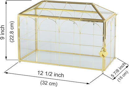 Glass Wedding Card Box with Slot, 12.5'' Large Clear Card Box Gold Brass Gift - Image 6