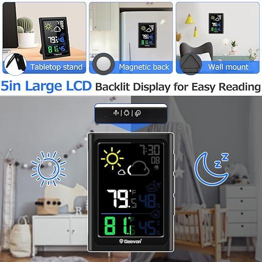 Geevon Indoor Outdoor Thermometer Wireless Weather Station - Image 2