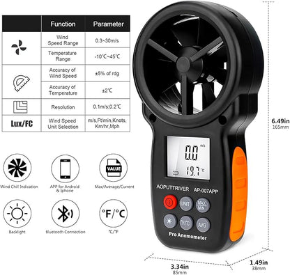 Bluetooth Anemometer, CFM Air Flow Velocity Tester, Digital Wind Speed Gauge - Image 5