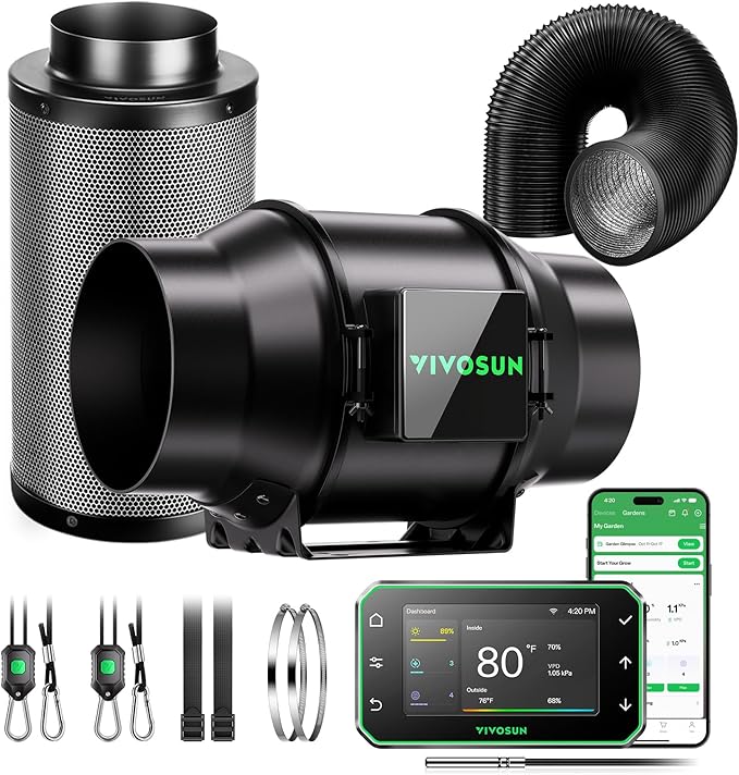 VIVOSUN Smart Air Filtration PRO G6 Kit 6", AeroZesh G6 Inline Duct Fan by VIVOSUN