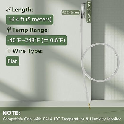 External Flat Temperature Sensor Probe – Waterproof, Wide Range, 16.4ft Length - Image 2