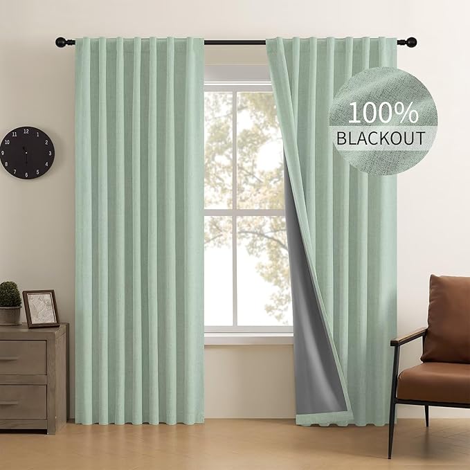 CUCRAF Linen 100% Blackout Curtains 84 Inch Length 2 Panels Set, Back Tab and - Image 7