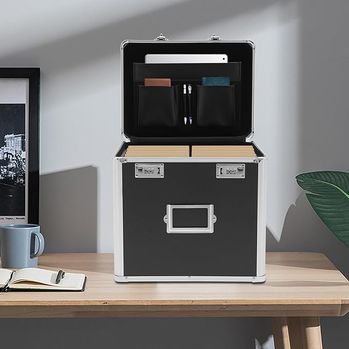 Metal Locking File Organizer Box, 13.8*10*13.4 inch Portable Locking Storage - Image 2