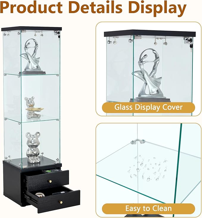Yoluckea 3 Shelves Glass Display Cabinet - Image 4