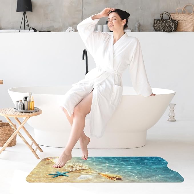 Seashell Summer Beach Bath Mat Non Slip, Starfish Blue 40 X 16 Inch Extra Long - Image 7