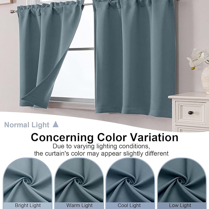 Chyhomenyc Stone Blue Short Blackout Curtains 45 Inch Length, Small Kitchen - Image 8