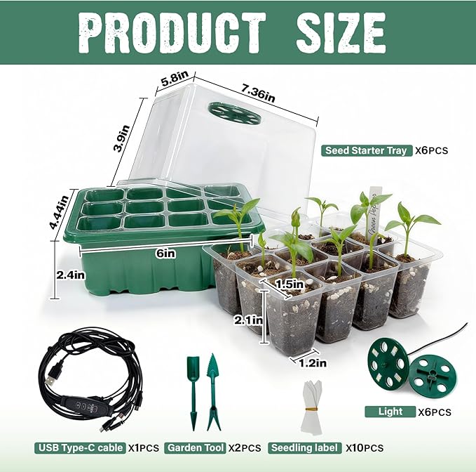 6 Pack Seed Starter Kit with Grow Light 72 Cells Plant Starter Trays with 3.9 - Image 2