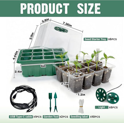 6 Pack Seed Starter Kit with Grow Light 72 Cells Plant Starter Trays with 3.9 - Image 2