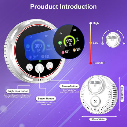 3 Pack Smoke Carbon Monoxide Detectors Plug in, 5in1 Portable Carbon Monoxide - Image 8