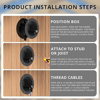 4" Electrical Round Outlet Black Box, 18 Cubic Inch ETL Listed Round Outlet Box - Image 5
