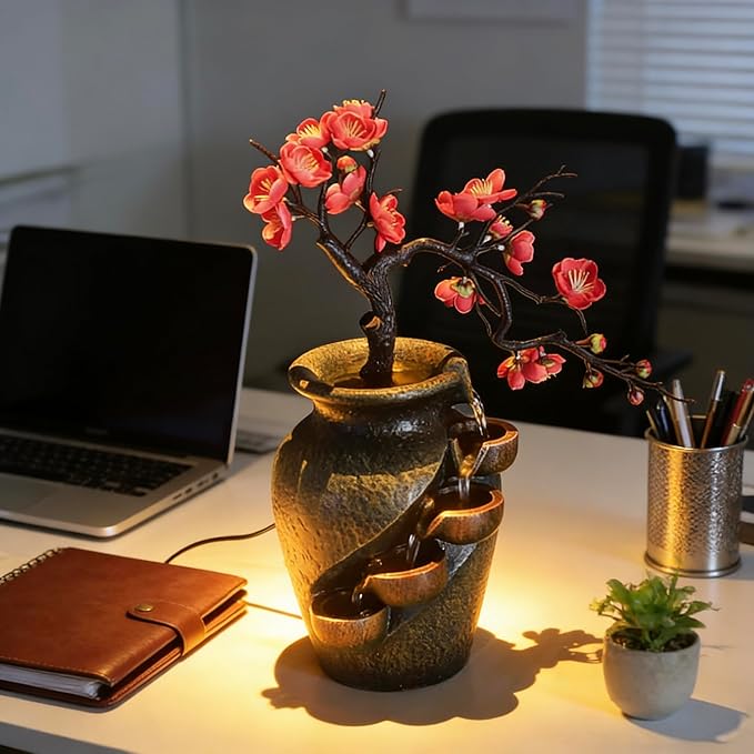 16" Flower Ornament Vase Decorative Bonsai Mini Tabletop Waterfall Fountain by kunghei