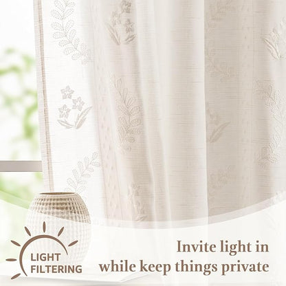 jinchan Belrose Linen Floral Kitchen Curtains 24 inch Length Embroidered - Image 7