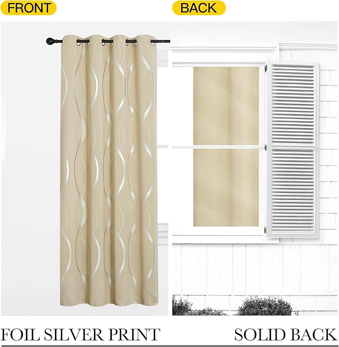NICETOWN Blackout Curtains for Bedroom, Foil Printed Wave Lines Energy Saving - Image 7