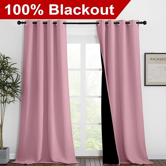 NICETOWN 100% Blackout Blinds, 46 inches x 96 inches, Laundry Room Decor Window - Image 2