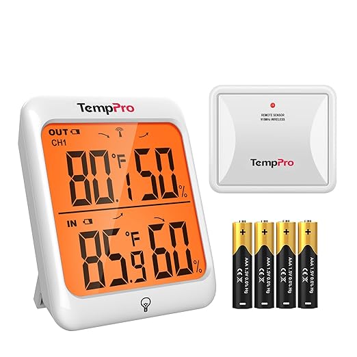 TempPro Indoor Outdoor Thermometer Wireless Hygrometer, 500FT Inside Outside by ThermoPro