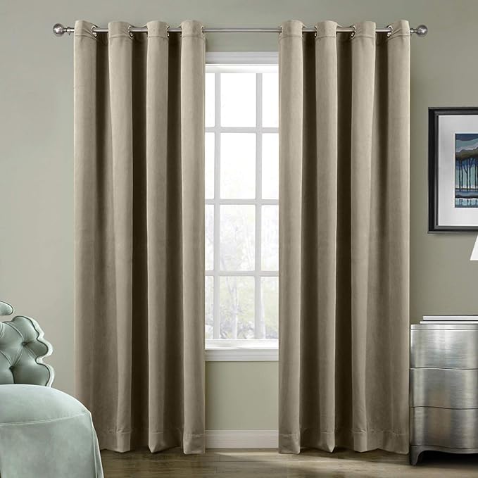 ChadMade Blackout Lined Premium Velvet Curtain Gray Beige 50Wx96L Inch by ChadMade