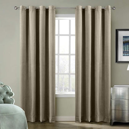 ChadMade Blackout Lined Premium Velvet Curtain Gray Beige 50Wx96L Inch by ChadMade