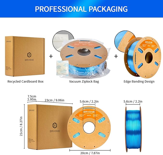 ERYONE Silk PLA Filament for 3D Printer, 1.75mm +/- 0.03mm, Silk Blue - Image 6