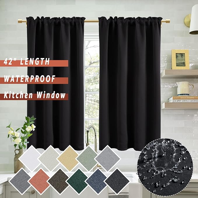 PANELSBURG Black Curtains 42 Inch Length, Short Blackout Curtains - Image 3