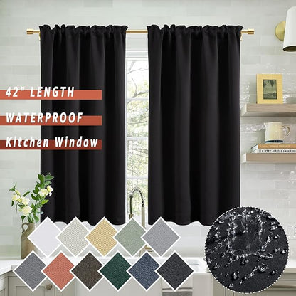 PANELSBURG Black Curtains 42 Inch Length, Short Blackout Curtains - Image 3