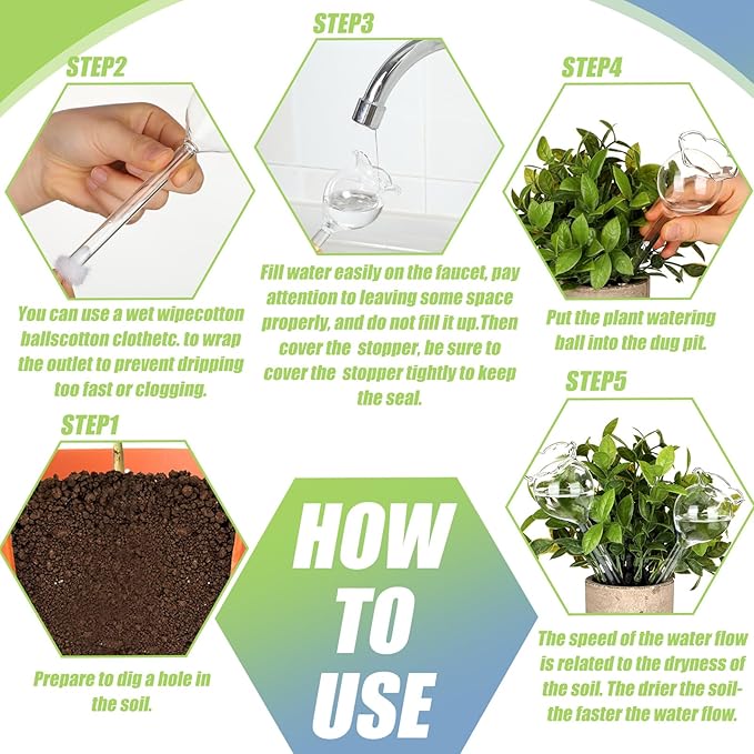 Yungyan 6 Pcs Self Watering Plant Globes Glass Cactus Insert Watering Devices - Image 5