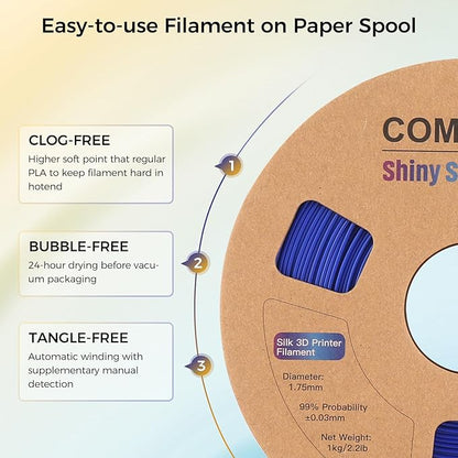 Comgrow Silk PLA 3D Printer Filament, Dual Color 2 in 1 Golden and Blue - Image 3