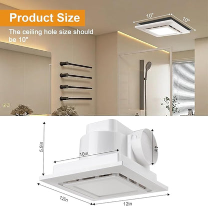 12" Bathroom Exhaust Fan with Light Ultra Quiet Ventilation Fan Combo 1.0 Sone - Image 4