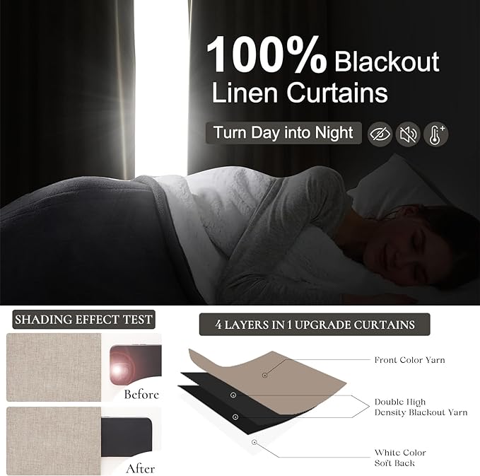 Linen Curtains 84 Inch Length 2 Panels Total Blackout - Image 2