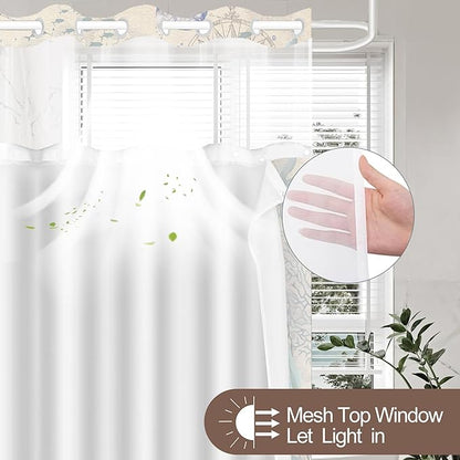 No Hook Shower Curtain with Snap in Liner, Beach Ocean Nautical Coastal Shower - Image 3