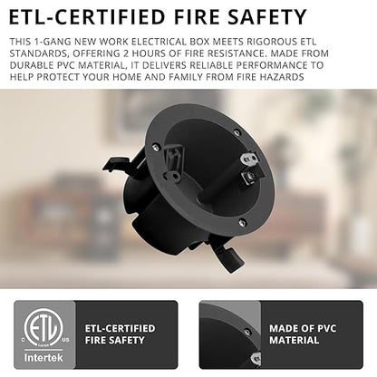 4" Electrical Round Outlet Black Box, 18 Cubic Inch ETL Listed Round Outlet Box - Image 6