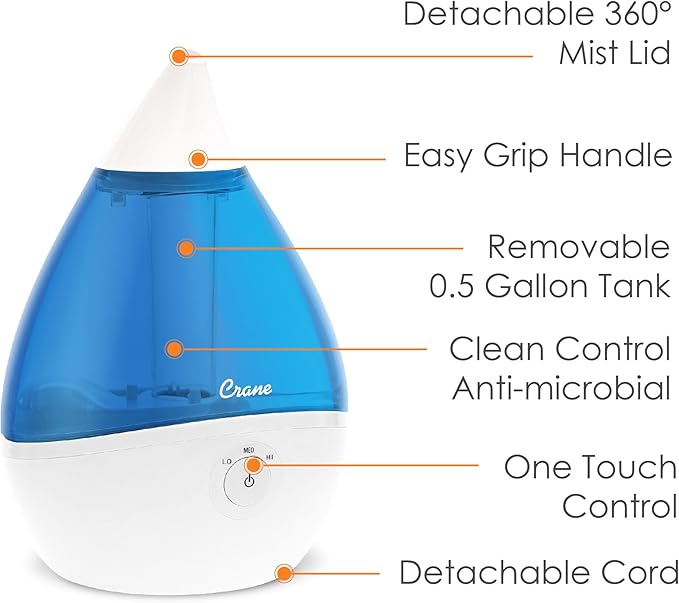 Crane Droplet Ultrasonic Teardrop Cool Mist Air Humidifier, 0.5 Gallon - Image 3