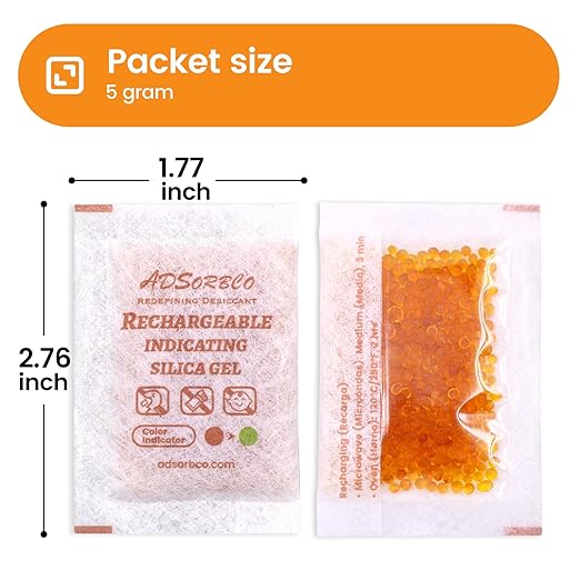Adsorbco Rechargeable Desiccant, Indicating Silica Gel Packets, Moisture - Image 2