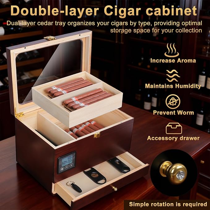 Cigar Humidor Cabinet with Electric Humidifier Precision Humidity Control - Image 3