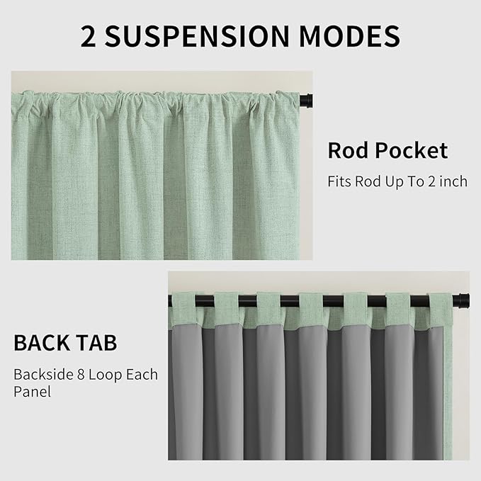 CUCRAF Linen 100% Blackout Curtains 72 Inch Length 2 Panels Set, Back Tab and - Image 3