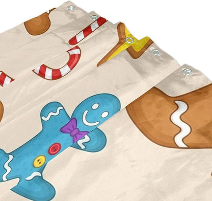 Christmas Gingerbread Beige Shower Curtain Liner 72×72 inch - Image 3