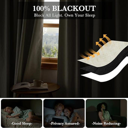 RYB HOME Natural Linen 100% Blackout Curtains - Image 2