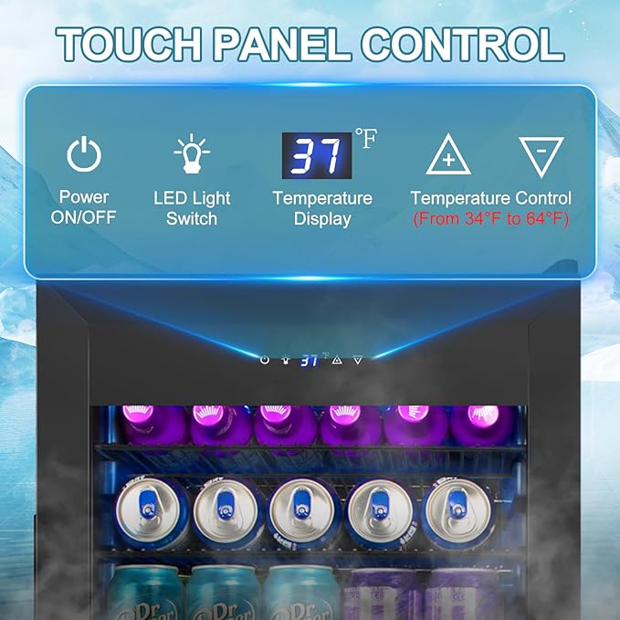 128 Cans Beverage Refrigerator Cooler, 3.2 Cu.Ft Mini Drink Fridge Glass Door - Image 5
