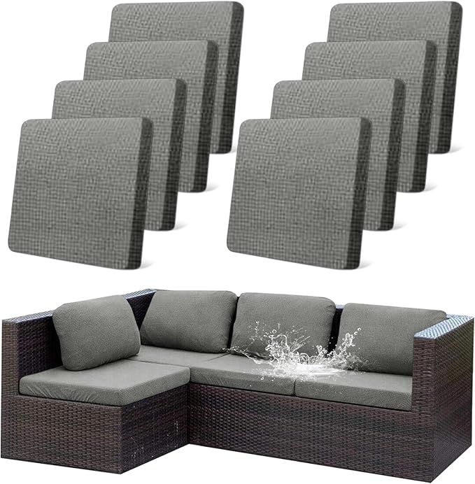 8Pcs Outdoor Stretch Cushion Covers, Waterproof Outdoor Chair Cushion Covers by CALBODE
