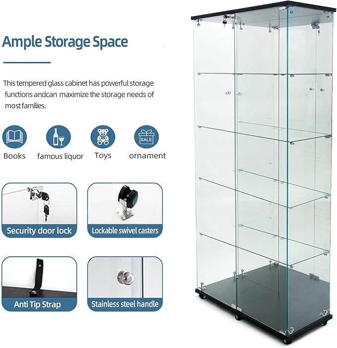 Yoluckea 5 Tiers Glass Display Cabinet - Image 4