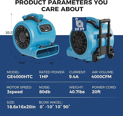 ALORAIR 4000 CFM Air Mover Blower Fan - Image 9