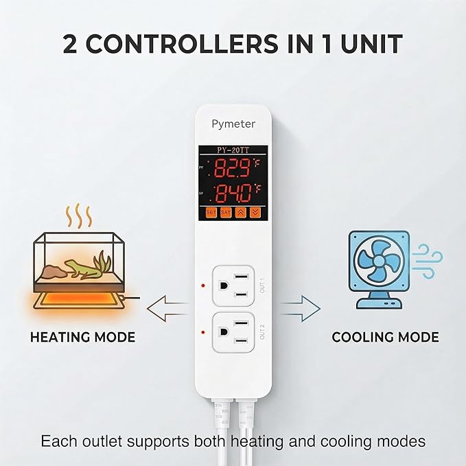 Digital Temperature Controller Dual Probe Reptile Thermostat Controlled Outlet - Image 2