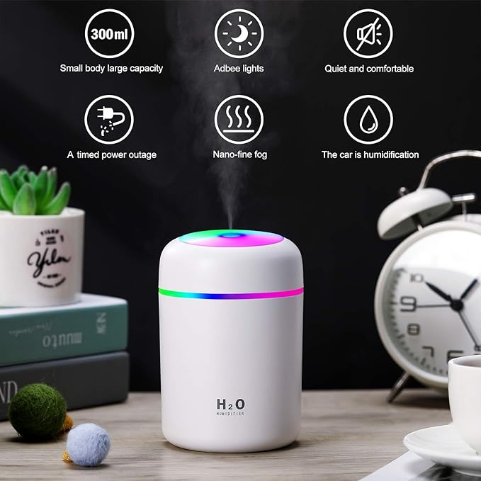 2 Pieces Cool Mist Portable Mini Humidifiers, 300 ml, Quiet USB Personal - Image 3