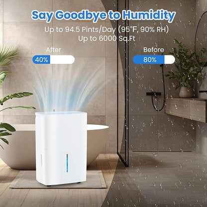 ARLIME 94.5 Pints Dehumidifier for Home, 6000 Sq.Ft Dehumidifier w/24H Timer - Image 2