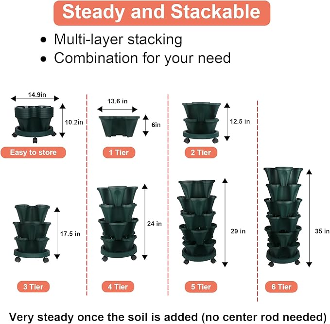 GameXcel Vertical Planter 6 Tier Stackable Planters Garden Planters Strawberry - Image 7
